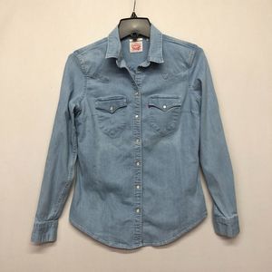 Levi's Women Tailored Fit Snap Button Western Shirt Size Small Chambray M124 -4